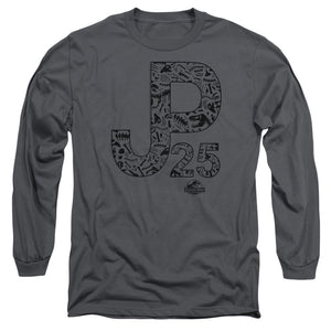 AN OFFCIALLY LICENSED JURASSIC PARK JP25 MEN'S LONG SLEEVE T-SHIRT CHARCOAL
