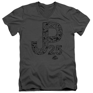 AN OFFCIALLY LICENSED JURASSIC PARK JP25 MEN'S V-NECK T-SHIRT CHARCOAL