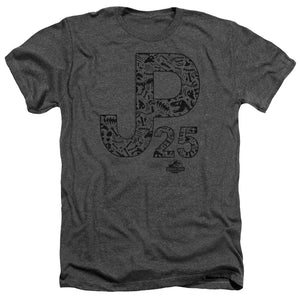 AN OFFCIALLY LICENSED JURASSIC PARK JP25 MEN'S HEATHER T-SHIRT CHARCOAL