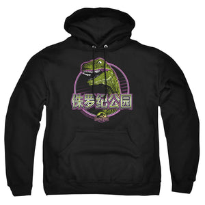 AN OFFCIALLY LICENSED JURASSIC PARK LYING SMILE ADULT UNISEX PULLOVER HOODIE BLACK