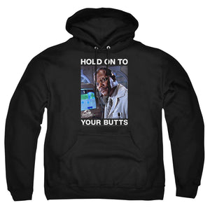 AN OFFCIALLY LICENSED JURASSIC PARK HOLD ONTO ADULT UNISEX PULLOVER HOODIE BLACK