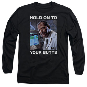 AN OFFCIALLY LICENSED JURASSIC PARK HOLD ONTO MEN'S LONG SLEEVE T-SHIRT BLACK