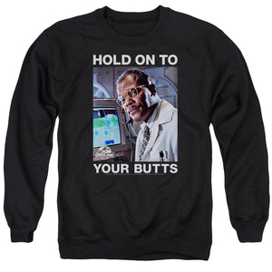 AN OFFCIALLY LICENSED JURASSIC PARK HOLD ONTO ADULT UNISEX CREWNECK SWEATSHIRT BLACK
