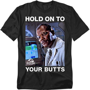 AN OFFCIALLY LICENSED JURASSIC PARK HOLD ONTO MEN'S REGULAR FIT T-SHIRT BLACK