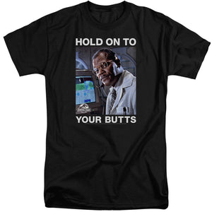 AN OFFCIALLY LICENSED JURASSIC PARK HOLD ONTO MEN'S TALL FIT T-SHIRT BLACK