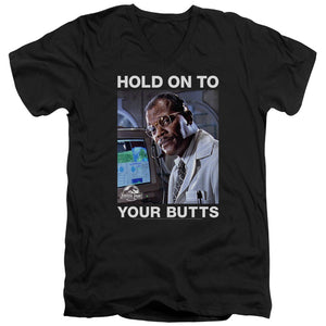AN OFFCIALLY LICENSED JURASSIC PARK HOLD ONTO MEN'S V-NECK T-SHIRT BLACK
