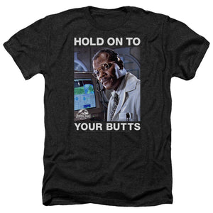 AN OFFCIALLY LICENSED JURASSIC PARK HOLD ONTO MEN'S HEATHER T-SHIRT CHARCOAL