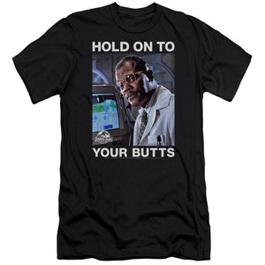 AN OFFCIALLY LICENSED JURASSIC PARK HOLD ONTO MEN'S PREMIUM SLIM FIT T-SHIRT BLACK
