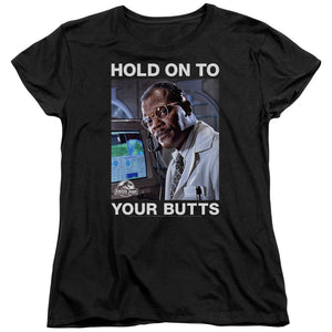 AN OFFCIALLY LICENSED JURASSIC PARK HOLD ONTO WOMEN'S REGULAR FIT T-SHIRT BLACK