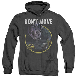 AN OFFCIALLY LICENSED JURASSIC PARK DONT MOVE ADULT UNISEX HEATHER PULLOVER HOODIE BLACK