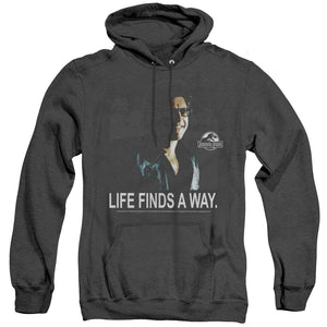 AN OFFCIALLY LICENSED JURASSIC PARK LIFE FINDS A WAY ADULT UNISEX HEATHER PULLOVER HOODIE BLACK