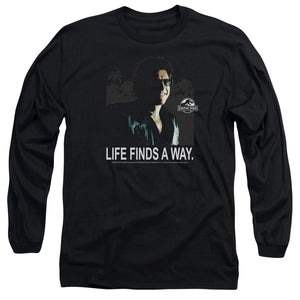 AN OFFCIALLY LICENSED JURASSIC PARK LIFE FINDS A WAY MEN'S LONG SLEEVE T-SHIRT BLACK