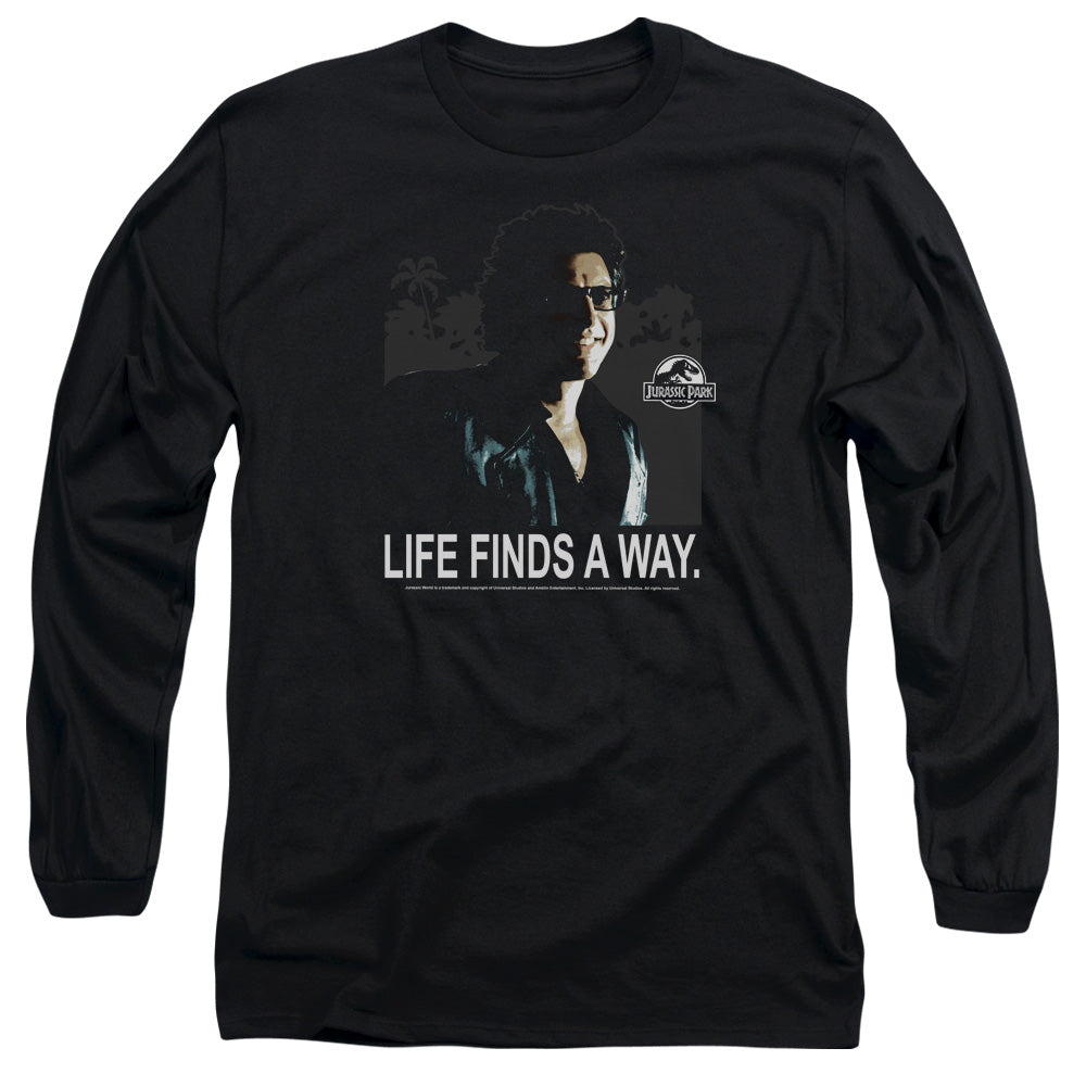 AN OFFCIALLY LICENSED JURASSIC PARK LIFE FINDS A WAY MEN'S LONG SLEEVE T-SHIRT BLACK
