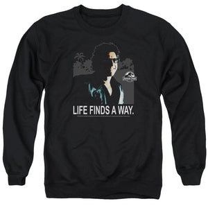 AN OFFCIALLY LICENSED JURASSIC PARK LIFE FINDS A WAY ADULT UNISEX CREWNECK SWEATSHIRT BLACK