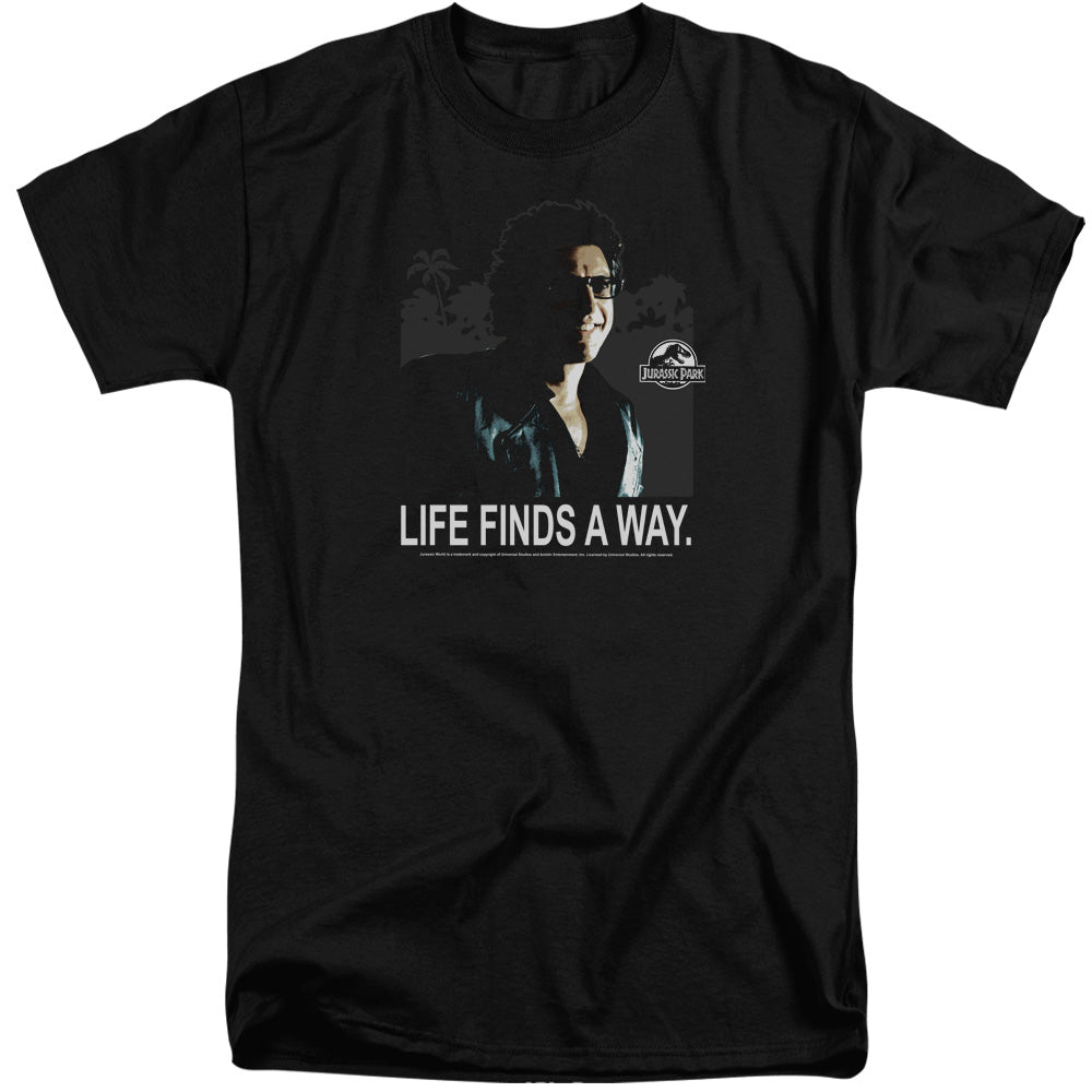 AN OFFCIALLY LICENSED JURASSIC PARK LIFE FINDS A WAY MEN'S TALL FIT T-SHIRT BLACK