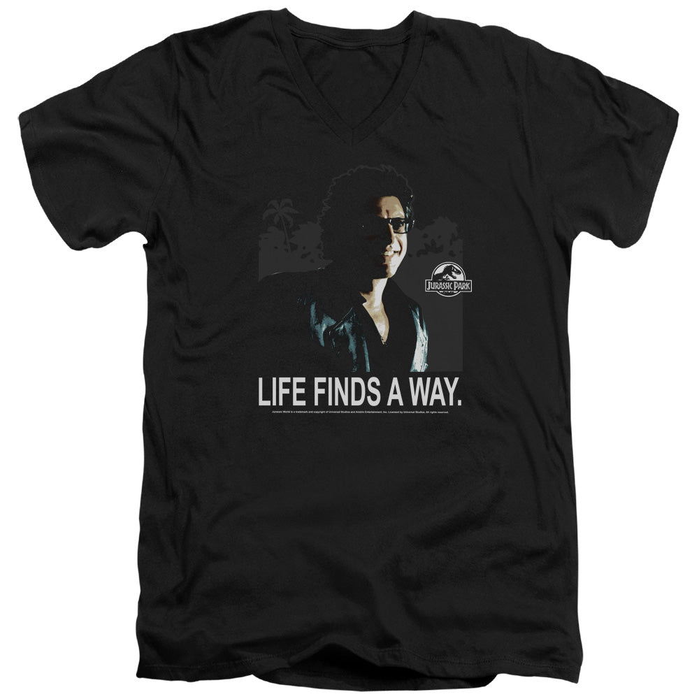 AN OFFCIALLY LICENSED JURASSIC PARK LIFE FINDS A WAY MEN'S V-NECK T-SHIRT BLACK
