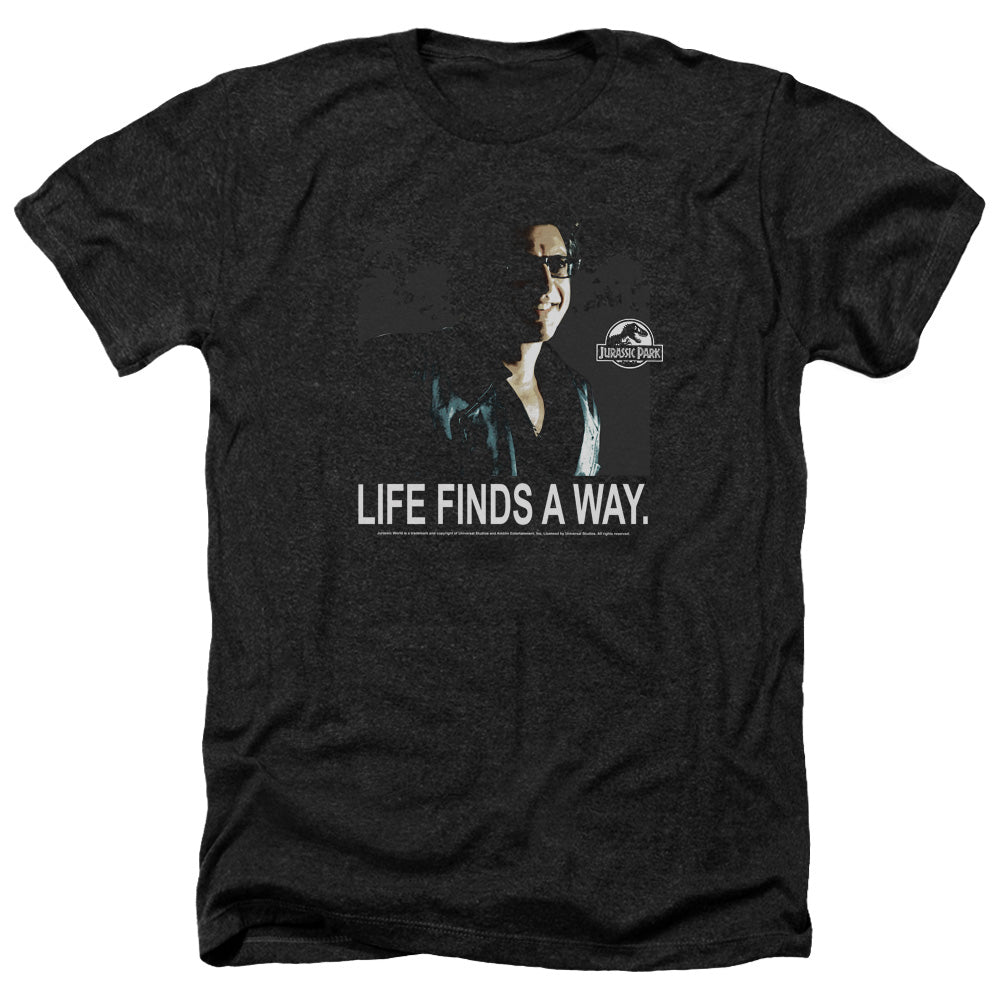 AN OFFCIALLY LICENSED JURASSIC PARK LIFE FINDS A WAY MEN'S HEATHER T-SHIRT CHARCOAL