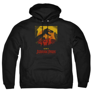 AN OFFCIALLY LICENSED JURASSIC PARK WELCOME TO JP ADULT UNISEX PULLOVER HOODIE BLACK