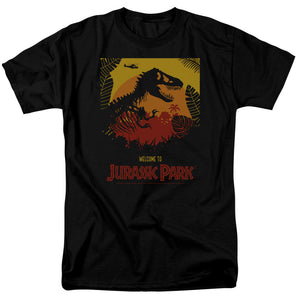 AN OFFCIALLY LICENSED JURASSIC PARK WELCOME TO JP MEN'S REGULAR FIT T-SHIRT BLACK