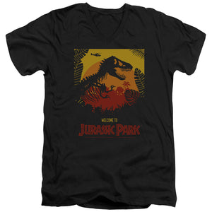 AN OFFCIALLY LICENSED JURASSIC PARK WELCOME TO JP MEN'S V-NECK T-SHIRT BLACK