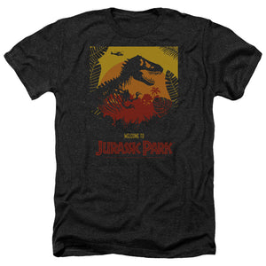 AN OFFCIALLY LICENSED JURASSIC PARK WELCOME TO JP MEN'S HEATHER T-SHIRT CHARCOAL