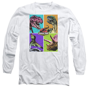 AN OFFCIALLY LICENSED JURASSIC PARK PREHISTORIC BLOCK MEN'S LONG SLEEVE T-SHIRT WHITE