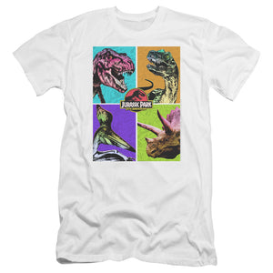 AN OFFCIALLY LICENSED JURASSIC PARK PREHISTORIC BLOCK MEN'S PREMIUM SLIM FIT T-SHIRT WHITE