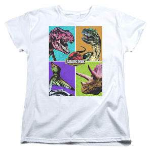 AN OFFCIALLY LICENSED JURASSIC PARK PREHISTORIC BLOCK WOMEN'S REGULAR FIT T-SHIRT WHITE