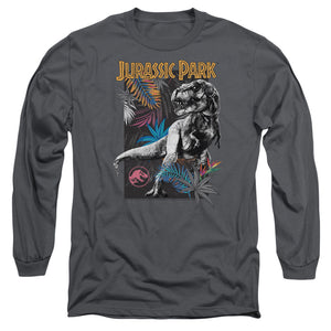 AN OFFCIALLY LICENSED JURASSIC PARK FOLIAGE MEN'S LONG SLEEVE T-SHIRT CHARCOAL