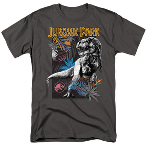 AN OFFCIALLY LICENSED JURASSIC PARK FOLIAGE MEN'S REGULAR FIT T-SHIRT CHARCOAL