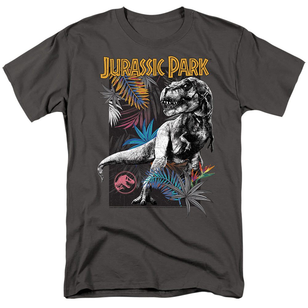AN OFFCIALLY LICENSED JURASSIC PARK FOLIAGE MEN'S REGULAR FIT T-SHIRT CHARCOAL