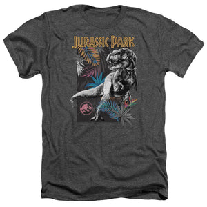 AN OFFCIALLY LICENSED JURASSIC PARK FOLIAGE MEN'S HEATHER T-SHIRT CHARCOAL