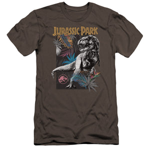 AN OFFCIALLY LICENSED JURASSIC PARK FOLIAGE MEN'S PREMIUM SLIM FIT T-SHIRT CHARCOAL