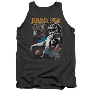 AN OFFCIALLY LICENSED JURASSIC PARK FOLIAGE ADULT UNISEX TANK TOP CHARCOAL