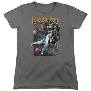 AN OFFCIALLY LICENSED JURASSIC PARK FOLIAGE WOMEN'S REGULAR FIT T-SHIRT CHARCOAL
