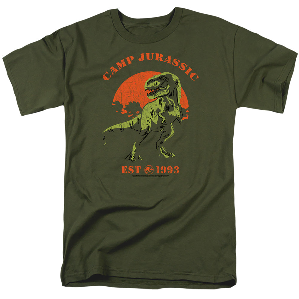 AN OFFCIALLY LICENSED JURASSIC PARK CAMP JURASSIC T-REX MEN'S REGULAR FIT T-SHIRT MILITARY GREEN