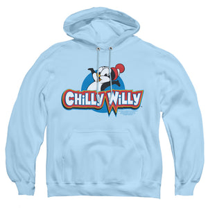 AN OFFCIALLY LICENSED CHILLY WILLY LOGO ADULT UNISEX PULLOVER HOODIE LIGHT BLUE