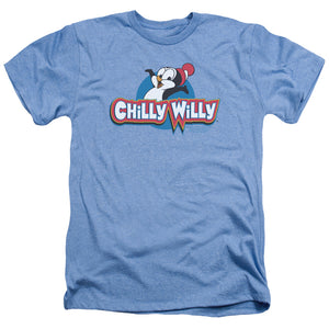 AN OFFCIALLY LICENSED CHILLY WILLY LOGO MEN'S HEATHER T-SHIRT LIGHT BLUE