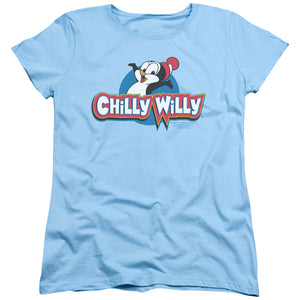 AN OFFCIALLY LICENSED CHILLY WILLY LOGO WOMEN'S REGULAR FIT T-SHIRT LIGHT BLUE