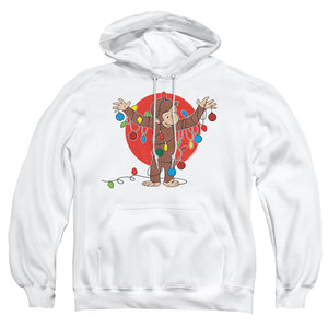 AN OFFCIALLY LICENSED CURIOUS GEORGE LIGHTS ADULT UNISEX PULLOVER HOODIE WHITE
