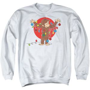 AN OFFCIALLY LICENSED CURIOUS GEORGE LIGHTS ADULT UNISEX CREWNECK SWEATSHIRT WHITE