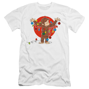 AN OFFCIALLY LICENSED CURIOUS GEORGE LIGHTS MEN'S PREMIUM SLIM FIT T-SHIRT WHITE