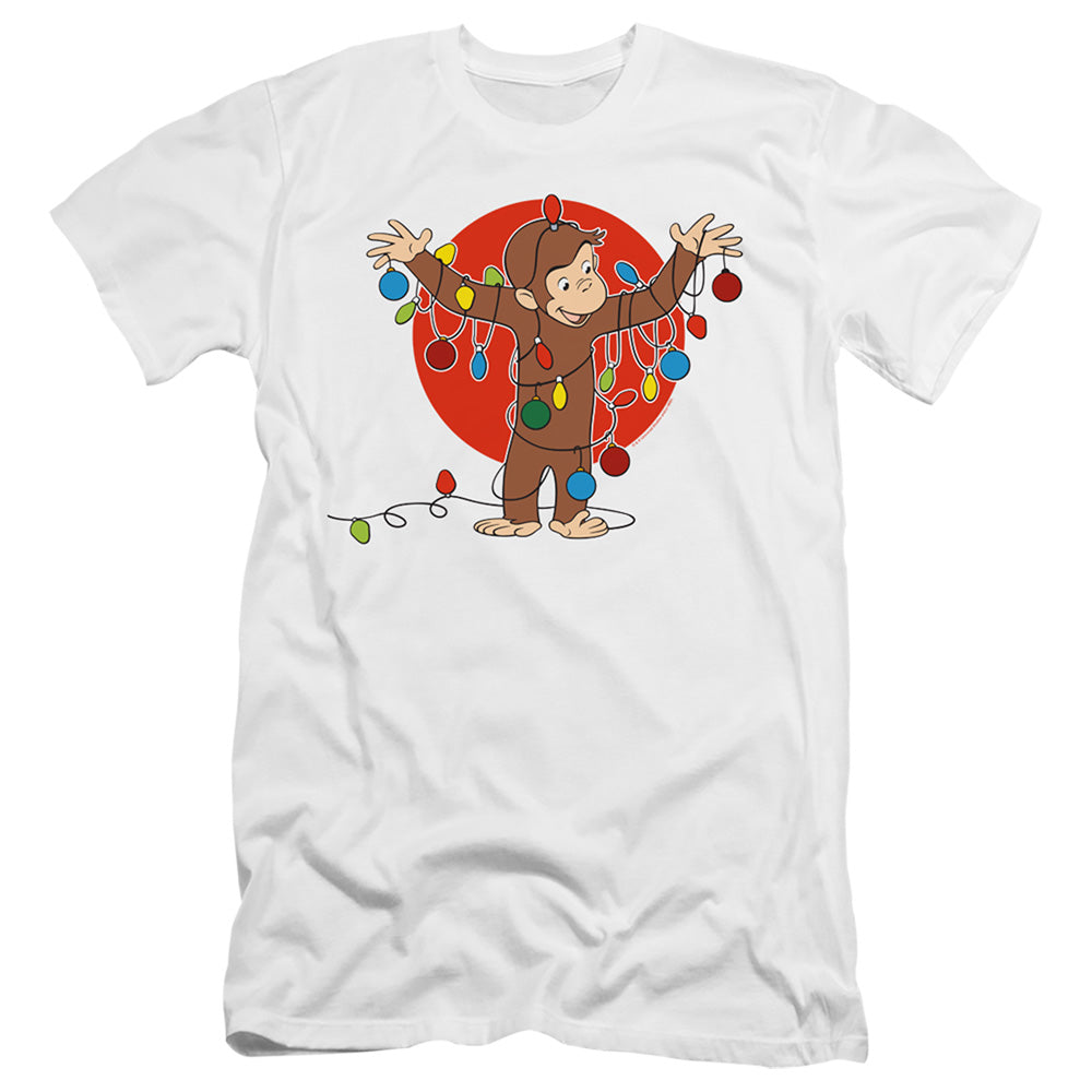 AN OFFCIALLY LICENSED CURIOUS GEORGE LIGHTS MEN'S PREMIUM SLIM FIT T-SHIRT WHITE