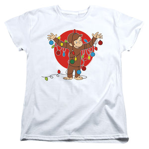 AN OFFCIALLY LICENSED CURIOUS GEORGE LIGHTS WOMEN'S REGULAR FIT T-SHIRT WHITE