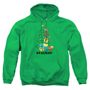 AN OFFCIALLY LICENSED CURIOUS GEORGE STACKIN ADULT UNISEX PULLOVER HOODIE KELLY GREEN