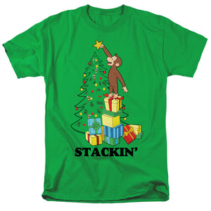 AN OFFCIALLY LICENSED CURIOUS GEORGE STACKIN MEN'S REGULAR FIT T-SHIRT KELLY GREEN
