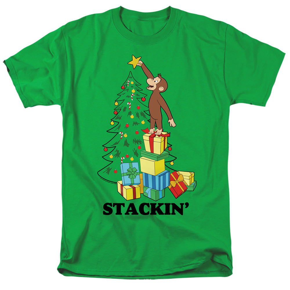 AN OFFCIALLY LICENSED CURIOUS GEORGE STACKIN MEN'S REGULAR FIT T-SHIRT KELLY GREEN