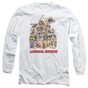 AN OFFCIALLY LICENSED ANIMAL HOUSE POSTER ART MEN'S LONG SLEEVE T-SHIRT WHITE