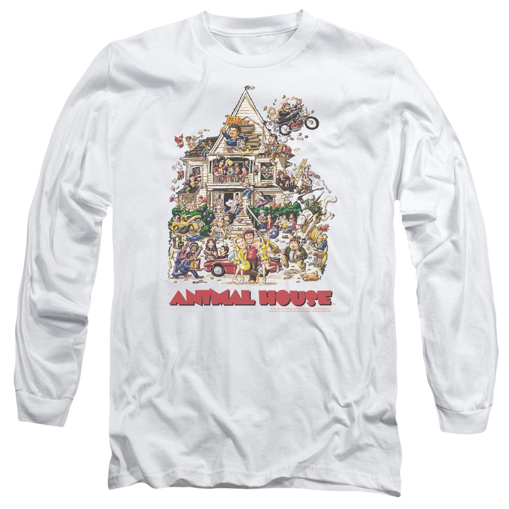 AN OFFCIALLY LICENSED ANIMAL HOUSE POSTER ART MEN'S LONG SLEEVE T-SHIRT WHITE