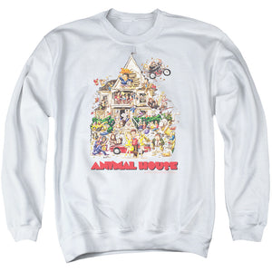 AN OFFCIALLY LICENSED ANIMAL HOUSE POSTER ART ADULT UNISEX CREWNECK SWEATSHIRT WHITE